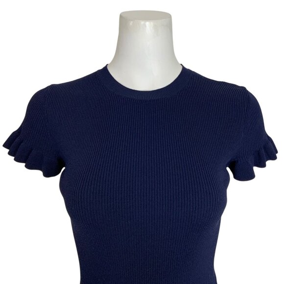 Ted Baker Tashhaa Frill Rib Knit Top Sweater 2 US/S Navy - Picture 8 of 13